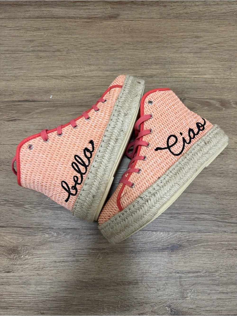 Anthropologie Coral Woven High-Top Espadrilles with Script Detail